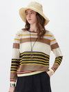 COMOBOCA Striped Women's Multi Striped Mesh Knit Round Neck Sweater