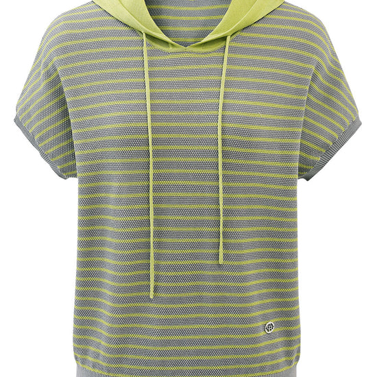 COMOBOCA Women's Striped Contrast Hooded Knit T-Shirt