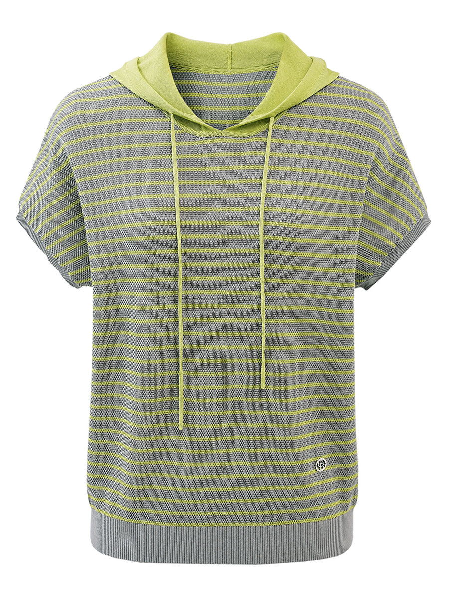 COMOBOCA Women's Striped Contrast Hooded Knit T-Shirt