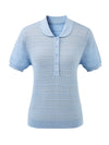 Women's Silk-Cotton Blend Peter Pan Collar Pointelle Knit Short Sleeve Top