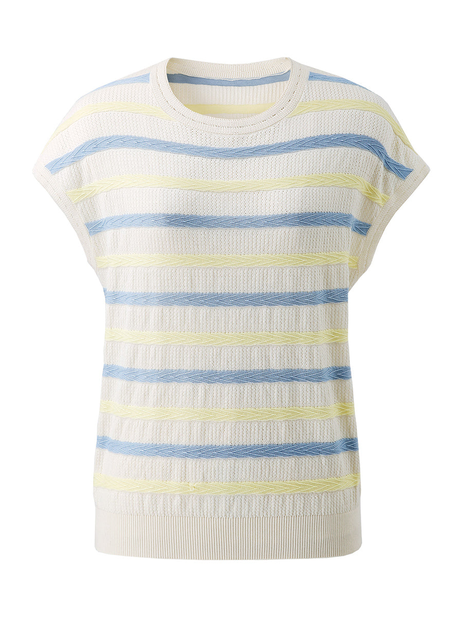 COMOBOCA Women's Striped Knit Cap Sleeve T-Shirt