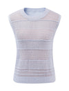 Women's Linen Blend Crew Neck Pointelle Knit Sleeveless Vest
