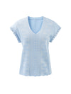 Women’s V-Neck Silk-Cotton Jacquard Knit Short Sleeve T-Shirt