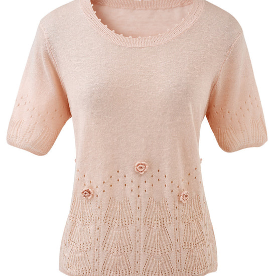 COMOBOCA Women's Sheer Openwork Knit T-Shirt