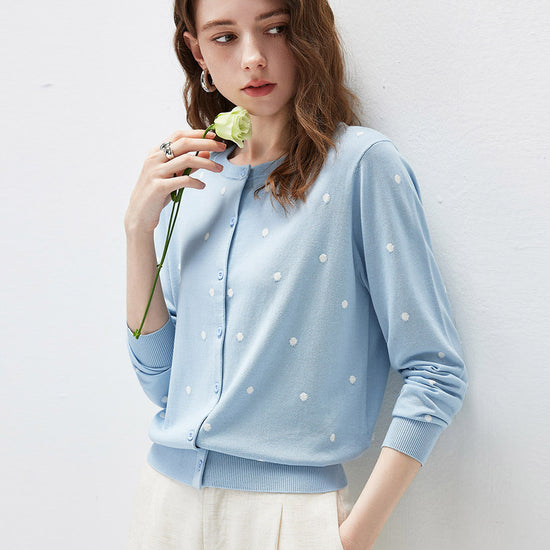 COMOBOCA Women's Lyocell Polka Dot Knit Cardigan