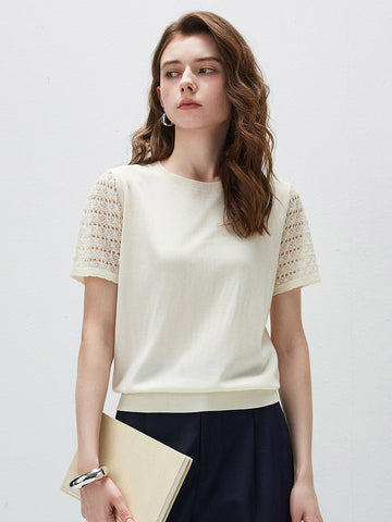 COMOBOCA Cloudy Women's Lace Round Neck Knit T-Shirt