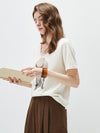 Women's mulberry Silk Knit Top with Patterned Jacquard & U-Neck