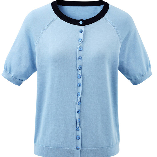 COMOBOCA Women's Contrast Trim Button Front Knit Cardigan