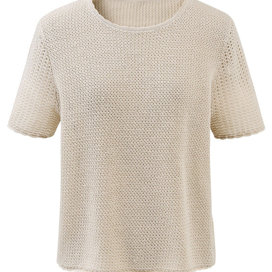 COMOBOCA Women's Openwork Round Neck Knit T-Shirt