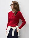 COMOBOCA Women's Ribbed Contrast Trim Henley Knit Sweater