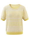 Women's  Round Neck Jacquard Linen Knit Short Sleeve Top