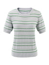 Women's Silk-Cotton Jacquard Stripe Knit Crew Neck Short Sleeve T-Shirt