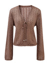 COMOBOCA Women's Linen Lace Knit Tie Front Cardigan