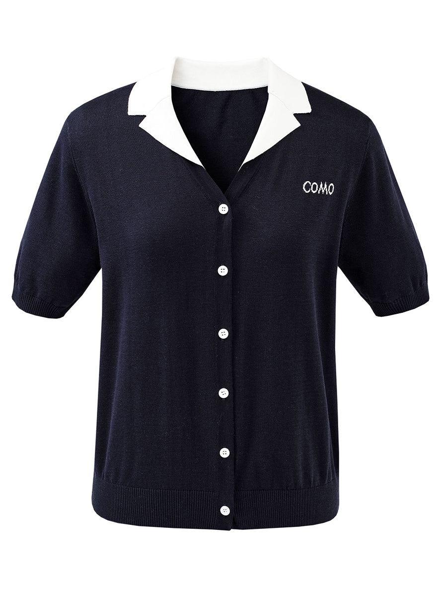 COMOBOCA Women's Contrast Collar Knit Button Down Cardigan