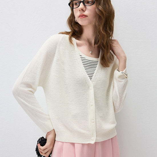 COMOBOCA Women's Ribbed V-Neck Button Cardigan