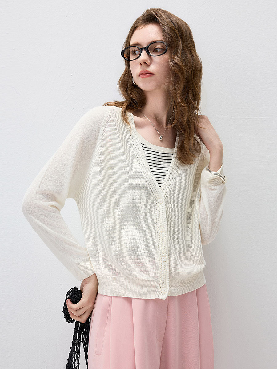 COMOBOCA Women's Ribbed V-Neck Button Cardigan