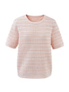 Women’s Round-Neck Linen Blend Hollow-Out Short Sleeve Knit T-Shirt