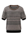 Women's  Round Neck Jacquard Linen Knit Short Sleeve Top