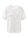 Women’s Round-Neck Linen Blend Hollow-Out Short Sleeve Knit T-Shirt