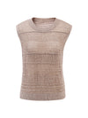 Women's Linen Blend Crew Neck Pointelle Knit Sleeveless Vest