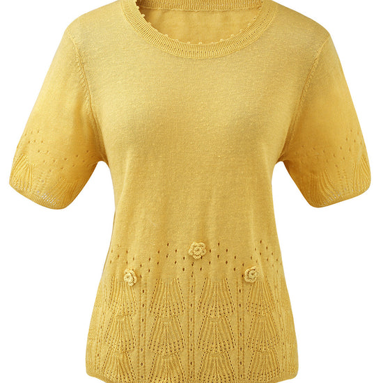 COMOBOCA Women's Sheer Openwork Knit T-Shirt