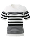 COMOBOCA Women's Contrast Stripe Knit T-Shirt