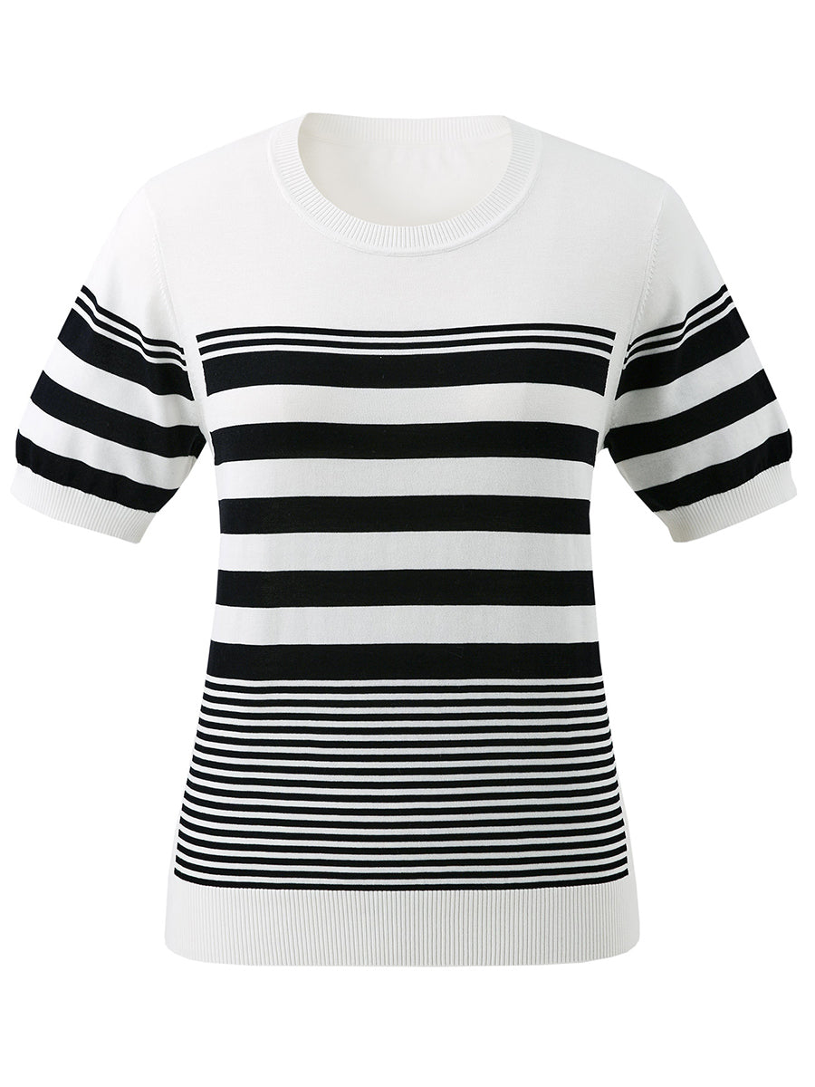 COMOBOCA Women's Contrast Stripe Knit T-Shirt