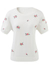 COMOBOCA Women's Floral Embroidery Knit T-Shirt