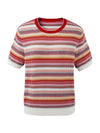 Women’s Crew Neck Silk-Cotton Jacquard Striped Short-Sleeve Knit T-shirt
