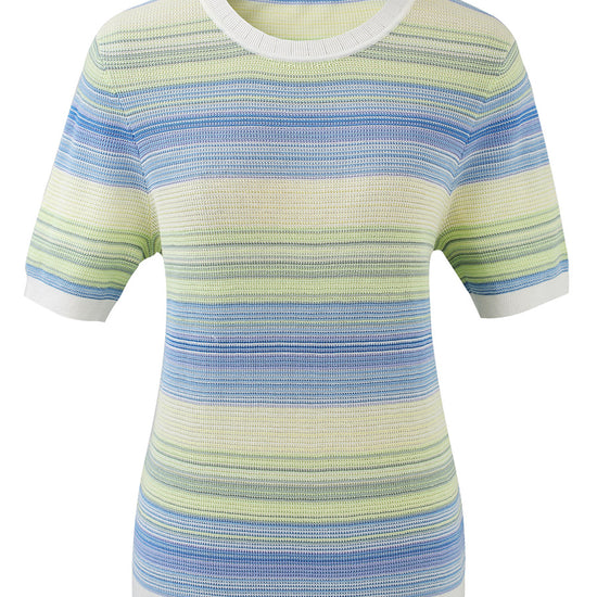 COMOBOCA Women's Gradient Stripe Openwork Knit T-Shirt