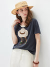 Women's mulberry Silk Knit Top with Patterned Jacquard & U-Neck