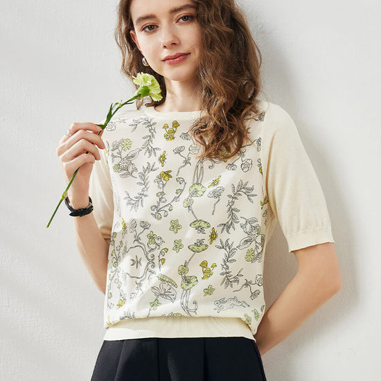 COMOBOCA White Women's Floral Print Raglan Sleeve T-Shirt