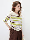 COMOBOCA Women's Striped Mesh Ruched Drawstring Knit Sweater