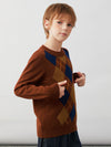 COMOBOCA 100% Wool Kids' Argyle Pattern Round Neck Sweater