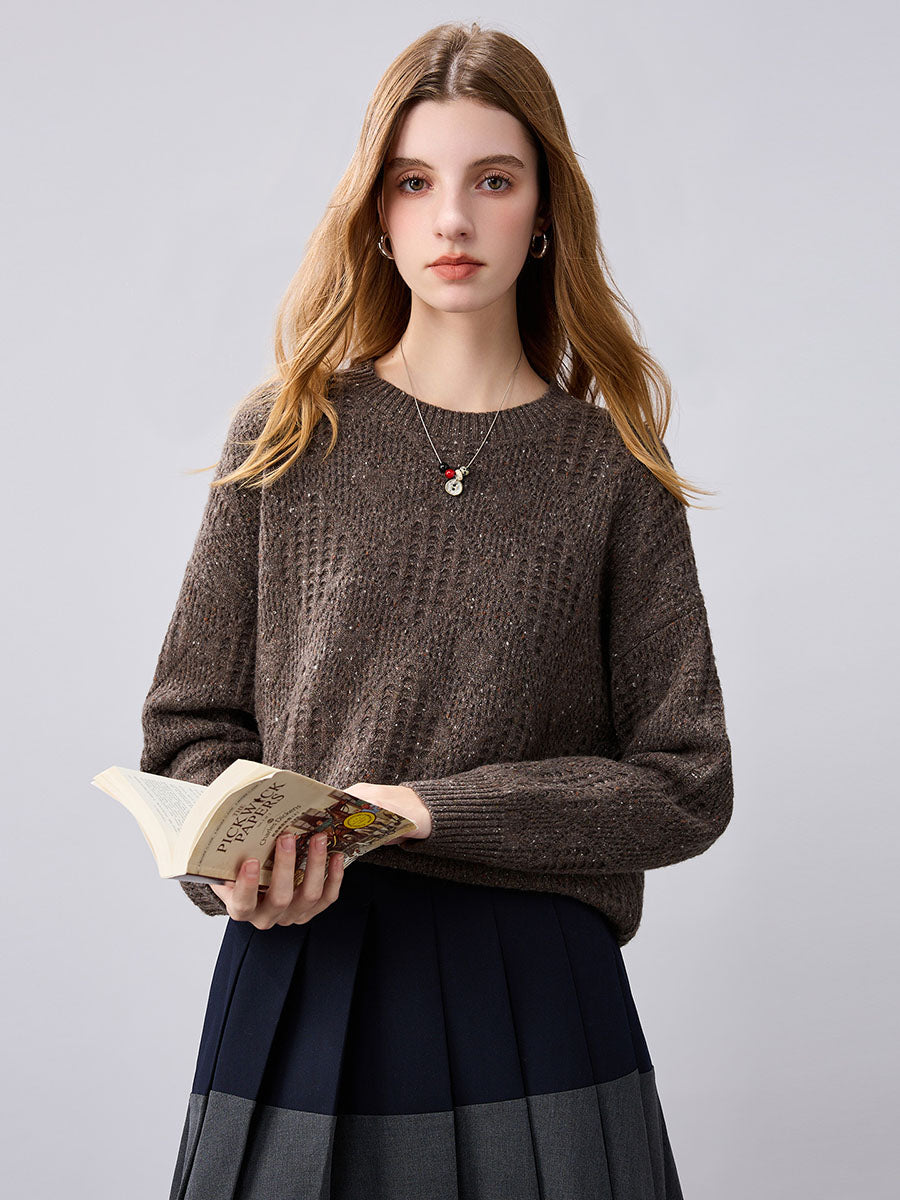 COMOBOCA 100% Cashmere Women's Openwork Knit Round Neck Sweater