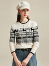 COMOBOCA 100% Cashmere Women's Nordic Reindeer Knit Sweater