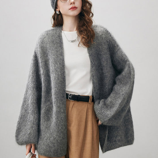COMOBOCA Women's Mohair Fluffy Open Front Cardigan