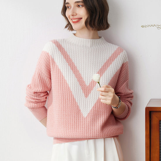 COMOBOCA Pink 100% Cashmere Women's Mock Neck Knit Sweater