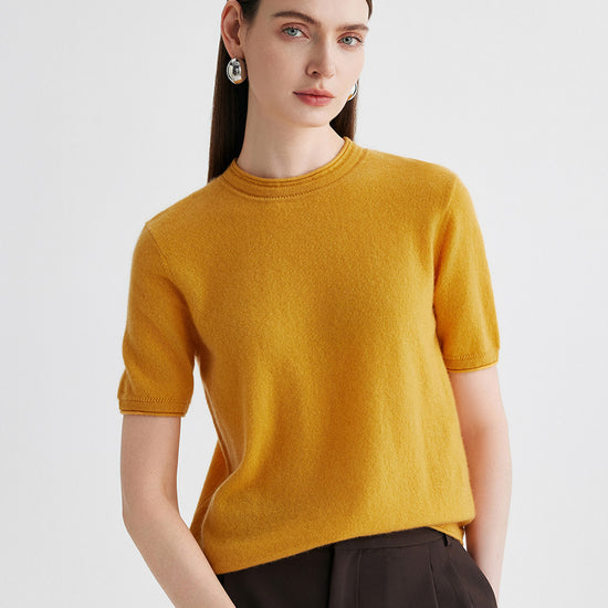 COMOBOCA Orange 100% Cashmere Women's Round Neck T-Shirt