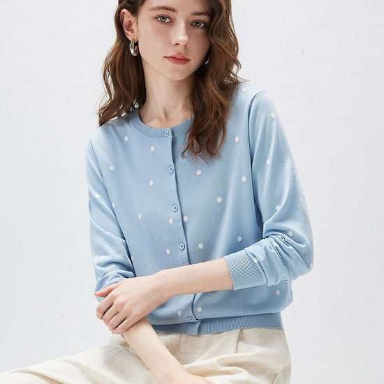 COMOBOCA Women's Lyocell Polka Dot Knit Cardigan