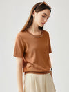 COMOBOCA Bronze Women's Cotton Silk Jeweled Neckline T-Shirt