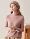COMOBOCA ROSY 100% Cashmere Mock Neck Ribbed Knit Sweater