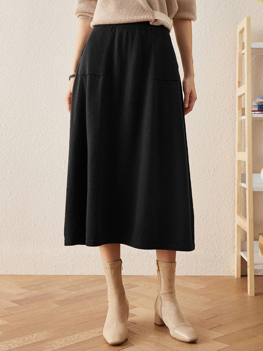 COMOBOCA 100% Cashmere Women's Knit Pleated Skirt