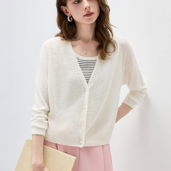 COMOBOCA Women's Ribbed V-Neck Button Cardigan