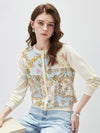 COMOBOCA Women's Printed Panel Knit Cardigan