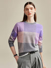 COMOBOCA 100% Cashmere Women's Color Block Plaid Sweater