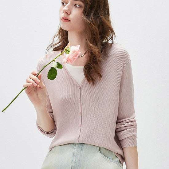 COMOBOCA Women's Ribbed Knit V-Neck Faux Cardigan