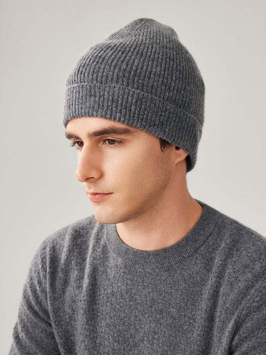 COMOBOCA Gray 100% Wool Men's Ribbed Knit Beanie