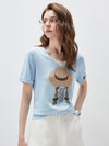 Women's mulberry Silk Knit Top with Patterned Jacquard & U-Neck