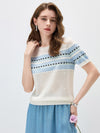 COMOBOCA Women's Fair Isle Striped Knit Top